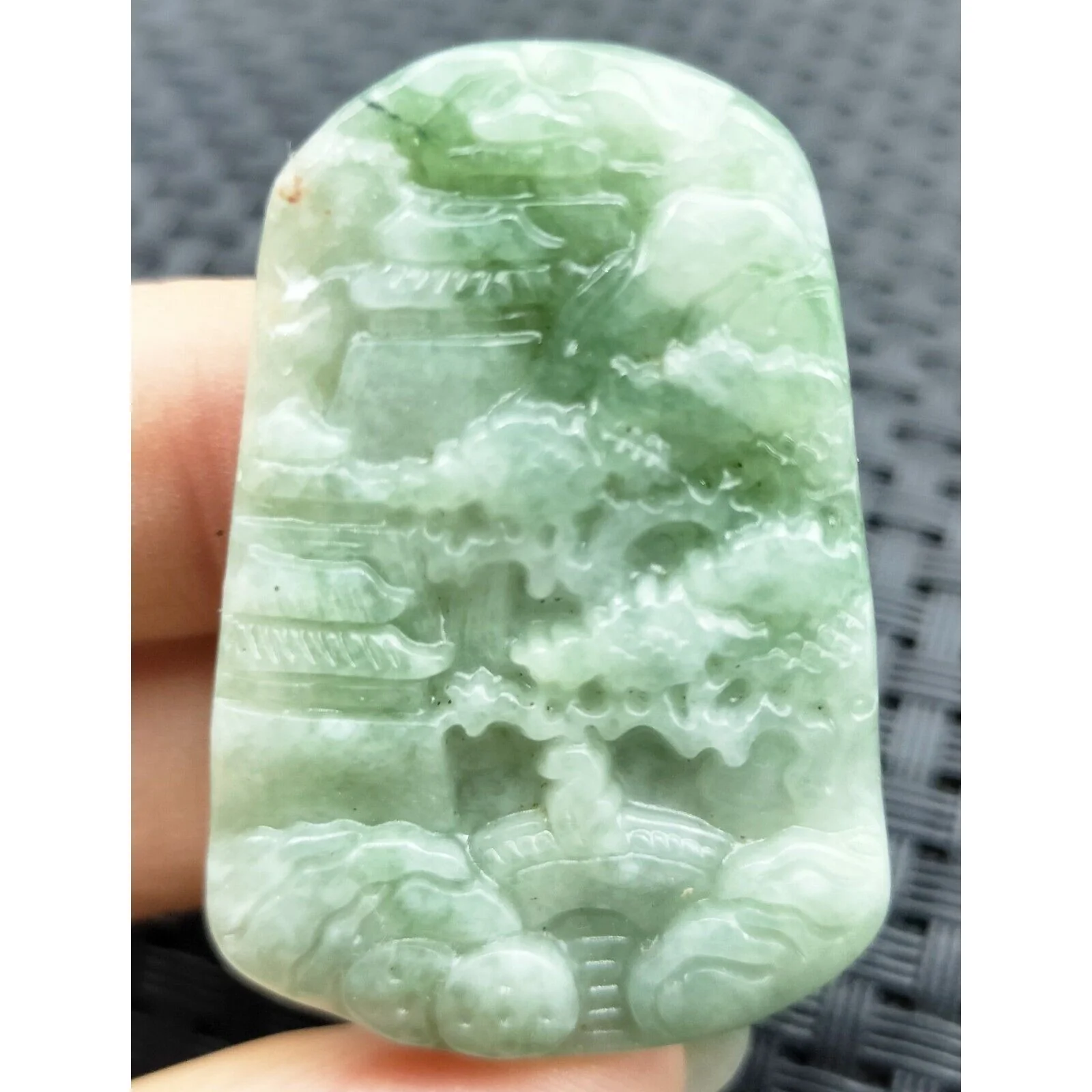 Certified Green Natural A Jade Jadeite Carved Pendant Landscape Painting Necklace - Image 16