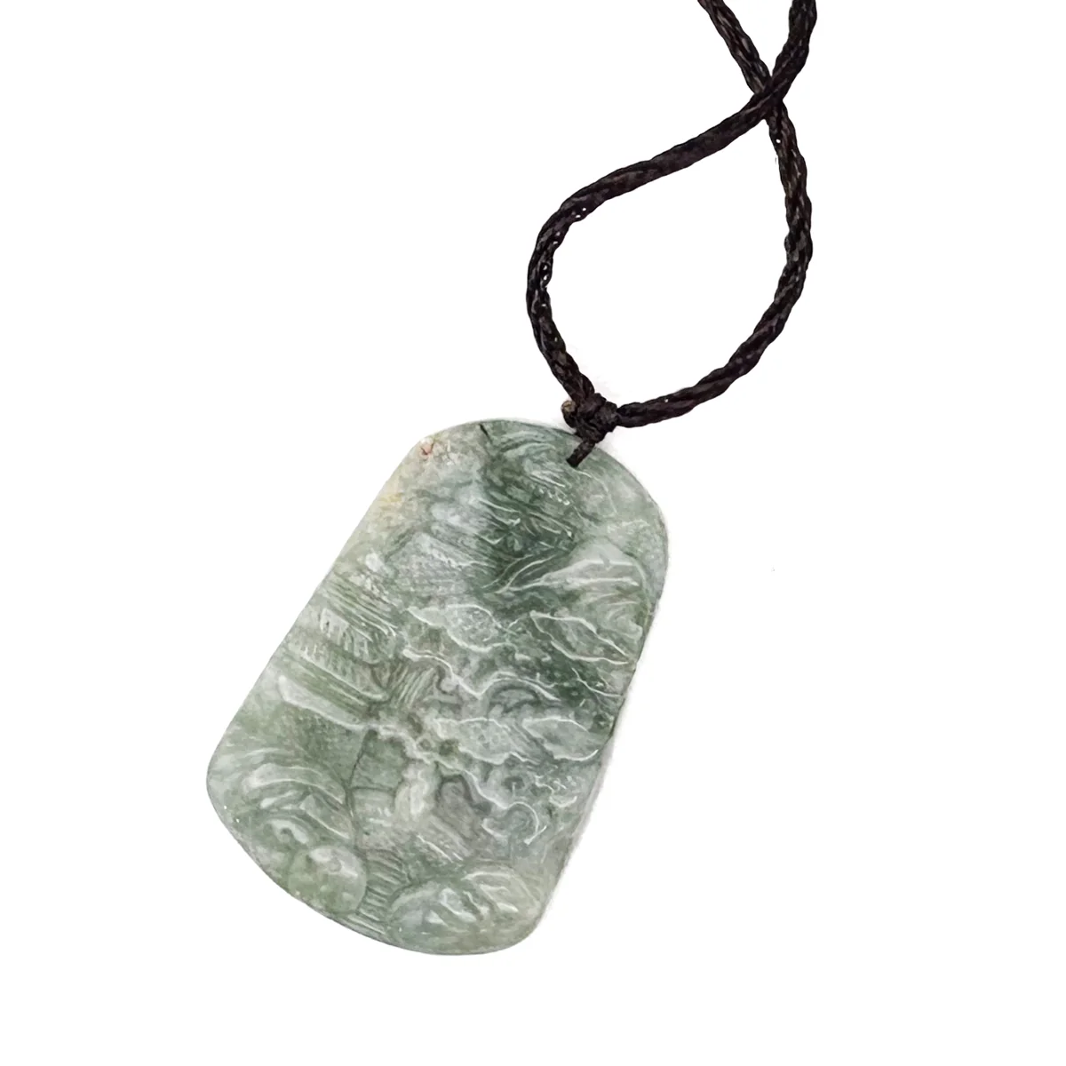 Certified Green Natural A Jade Jadeite Carved Pendant Landscape Painting Necklace - Image 2