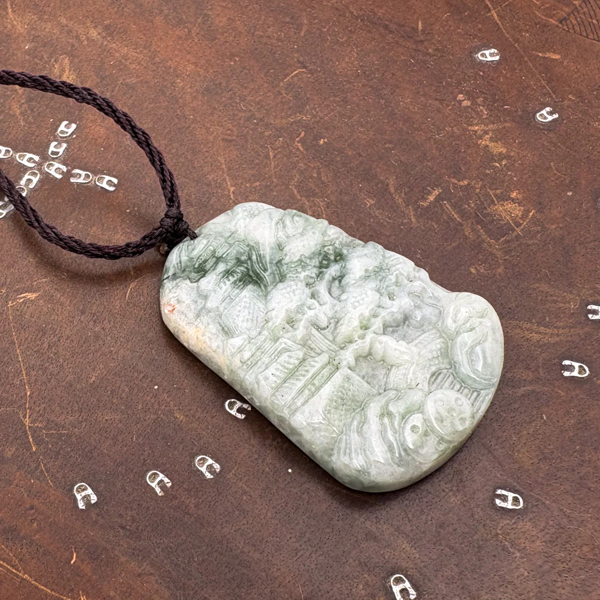 Certified Green Natural A Jade Jadeite Carved Pendant Landscape Painting Necklace - Image 3