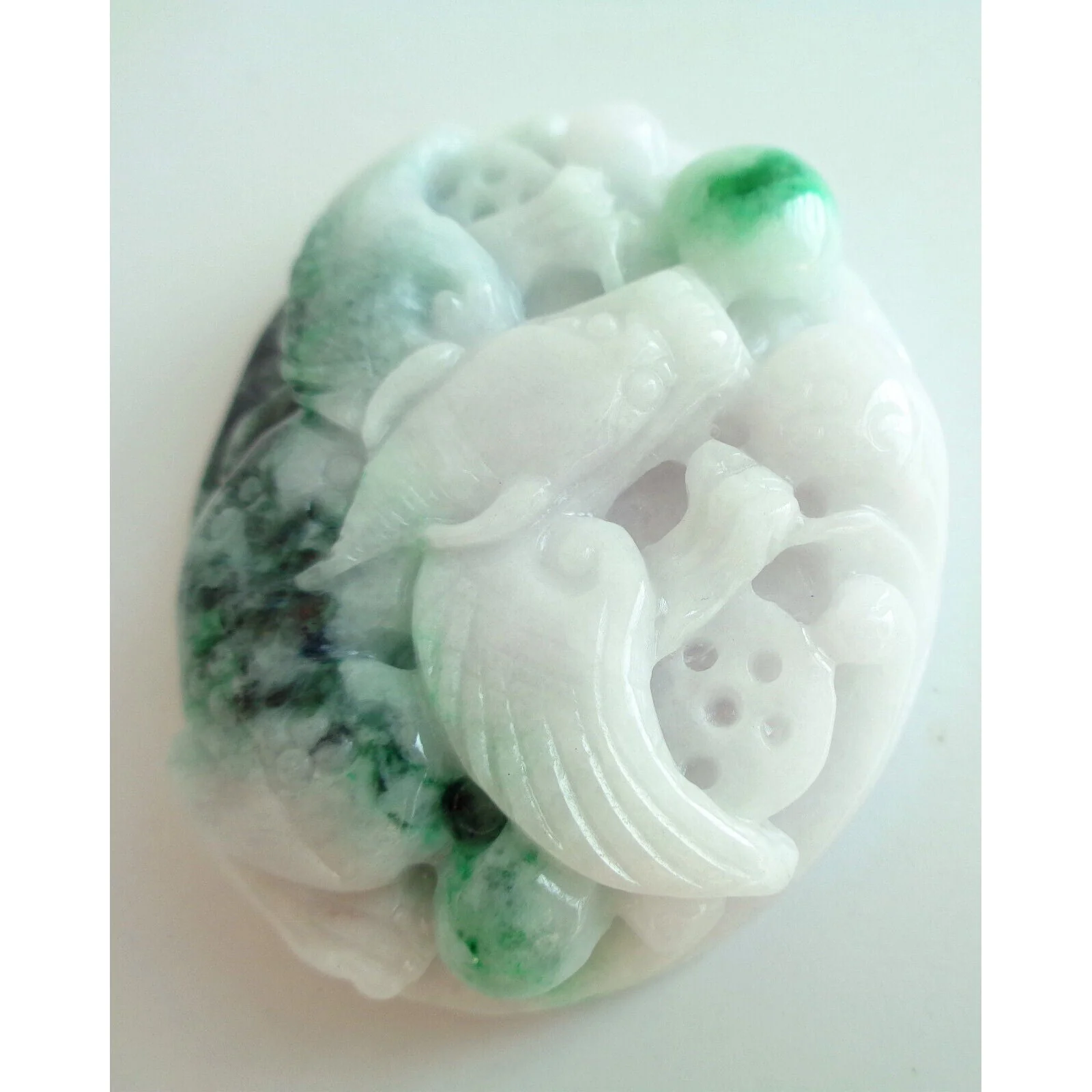 Certified Green Natural A Jade Jadeite Carved Triangle Spitto Coin Ruyi Pendant - Image 2