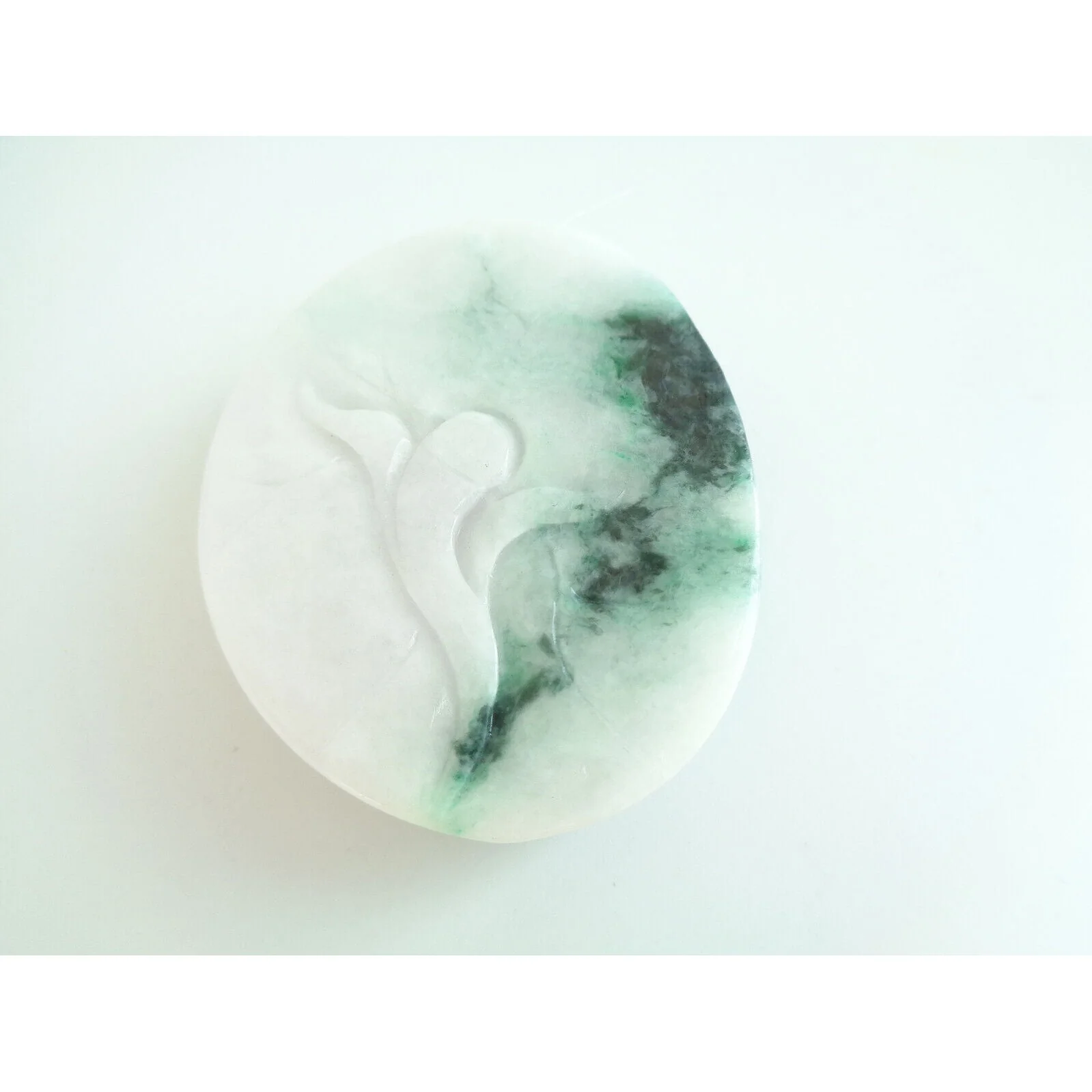 Certified Green Natural A Jade Jadeite Carved Triangle Spitto Coin Ruyi Pendant - Image 3