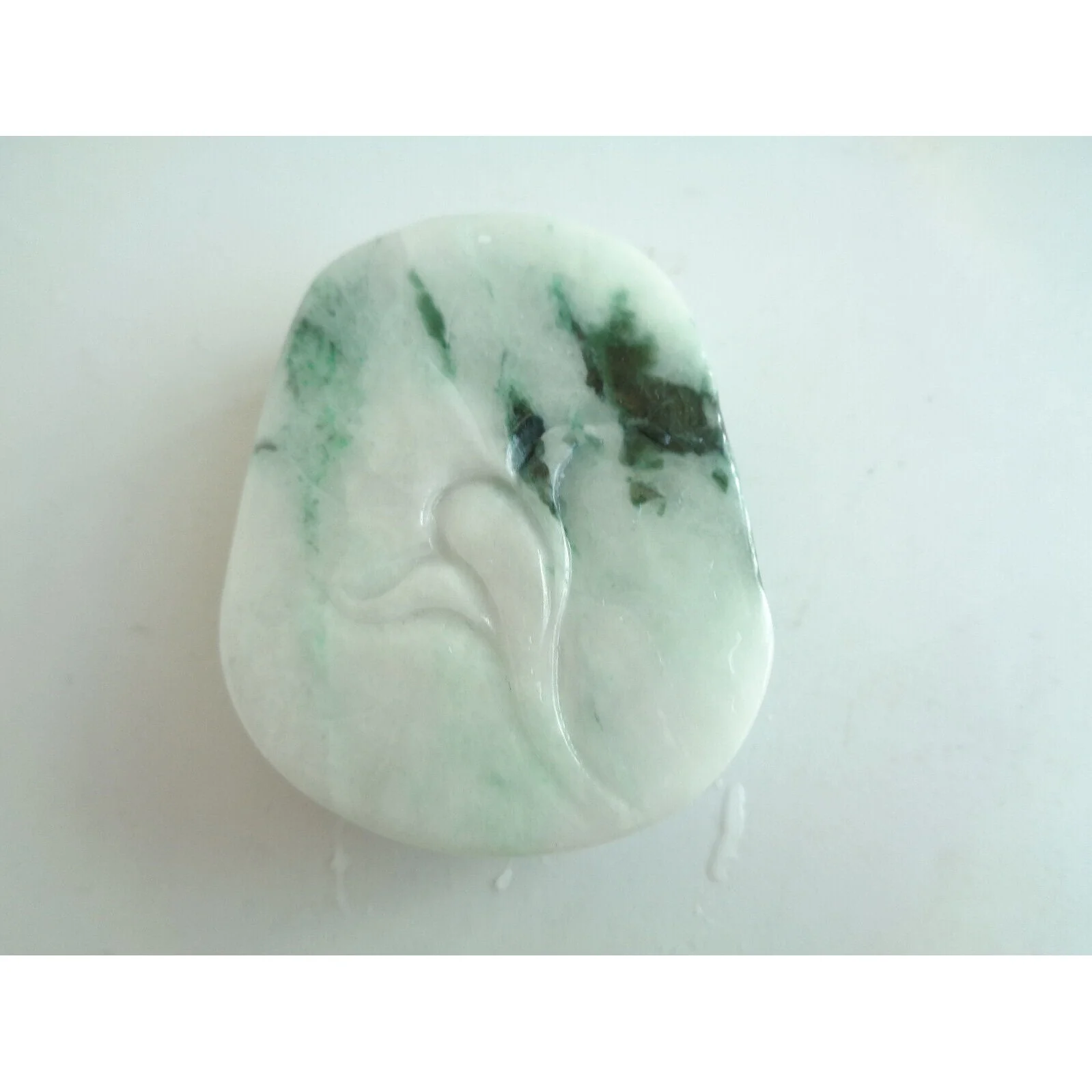 Certified Green Natural A Jade Jadeite Carved Triangle Spitto Coin Ruyi Pendant - Image 2
