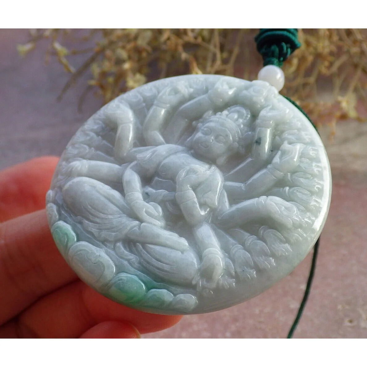 Certified Green Natural A Jade Jadeite Pendant 1000 Hand Guanyin Kwan Yin Necklace - Image 3
