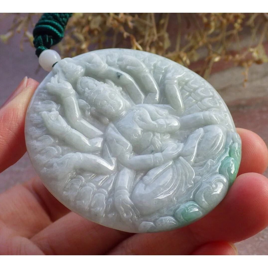 Certified Green Natural A Jade Jadeite Pendant 1000 Hand Guanyin Kwan Yin Necklace - Image 4