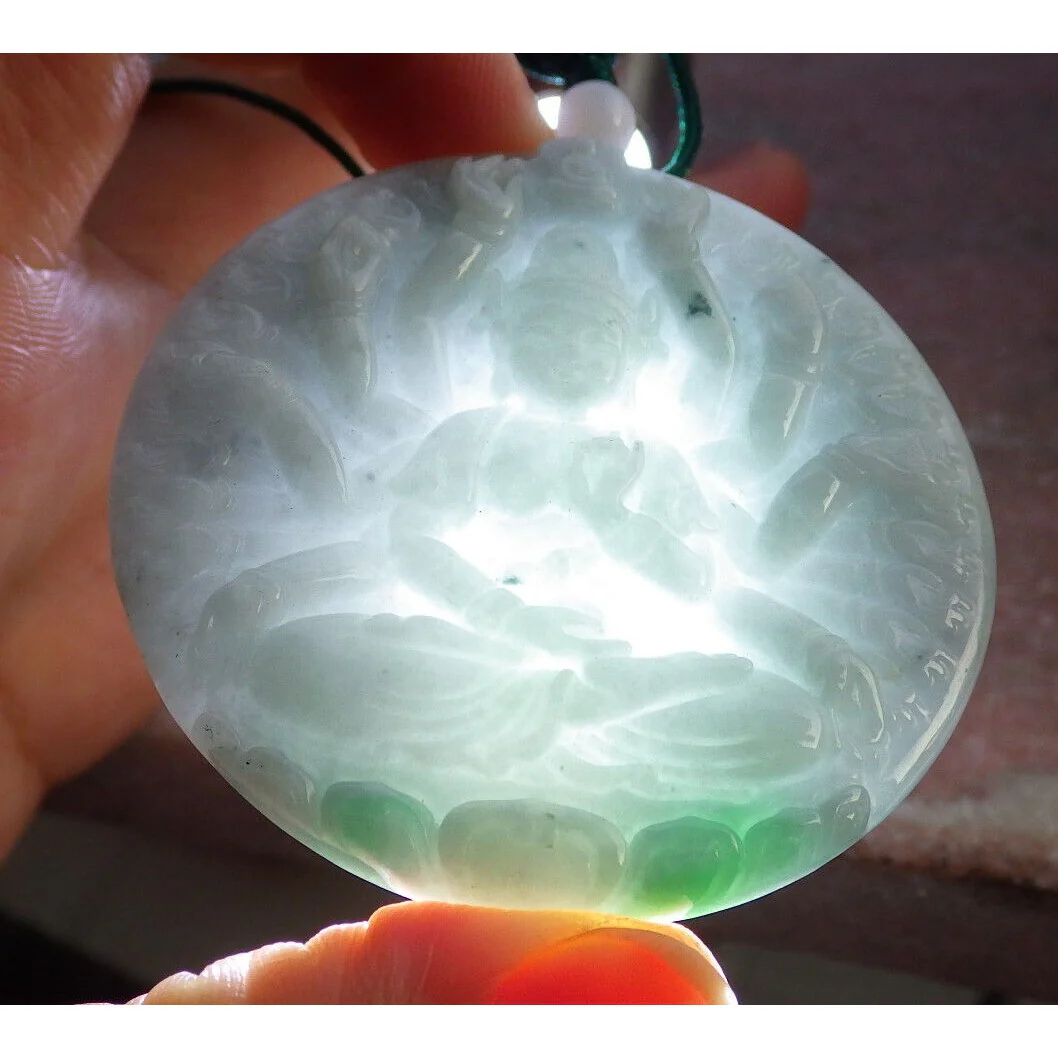 Certified Green Natural A Jade Jadeite Pendant 1000 Hand Guanyin Kwan Yin Necklace - Image 5