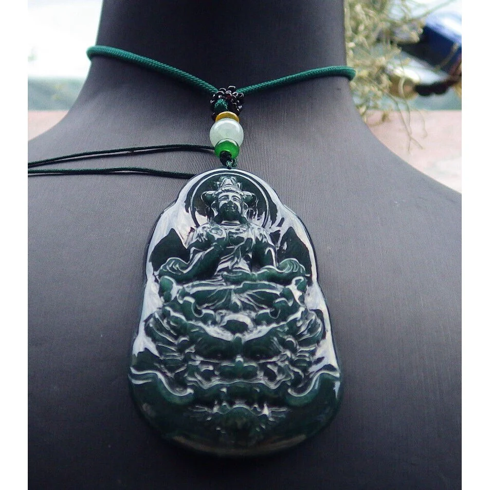 Certified Green Natural A Jade Jadeite Pendant Dragon Guanyin Kwan Yin Necklace - Image 2