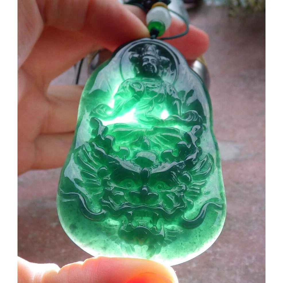 Certified Green Natural A Jade Jadeite Pendant Dragon Guanyin Kwan Yin Necklace - Image 3