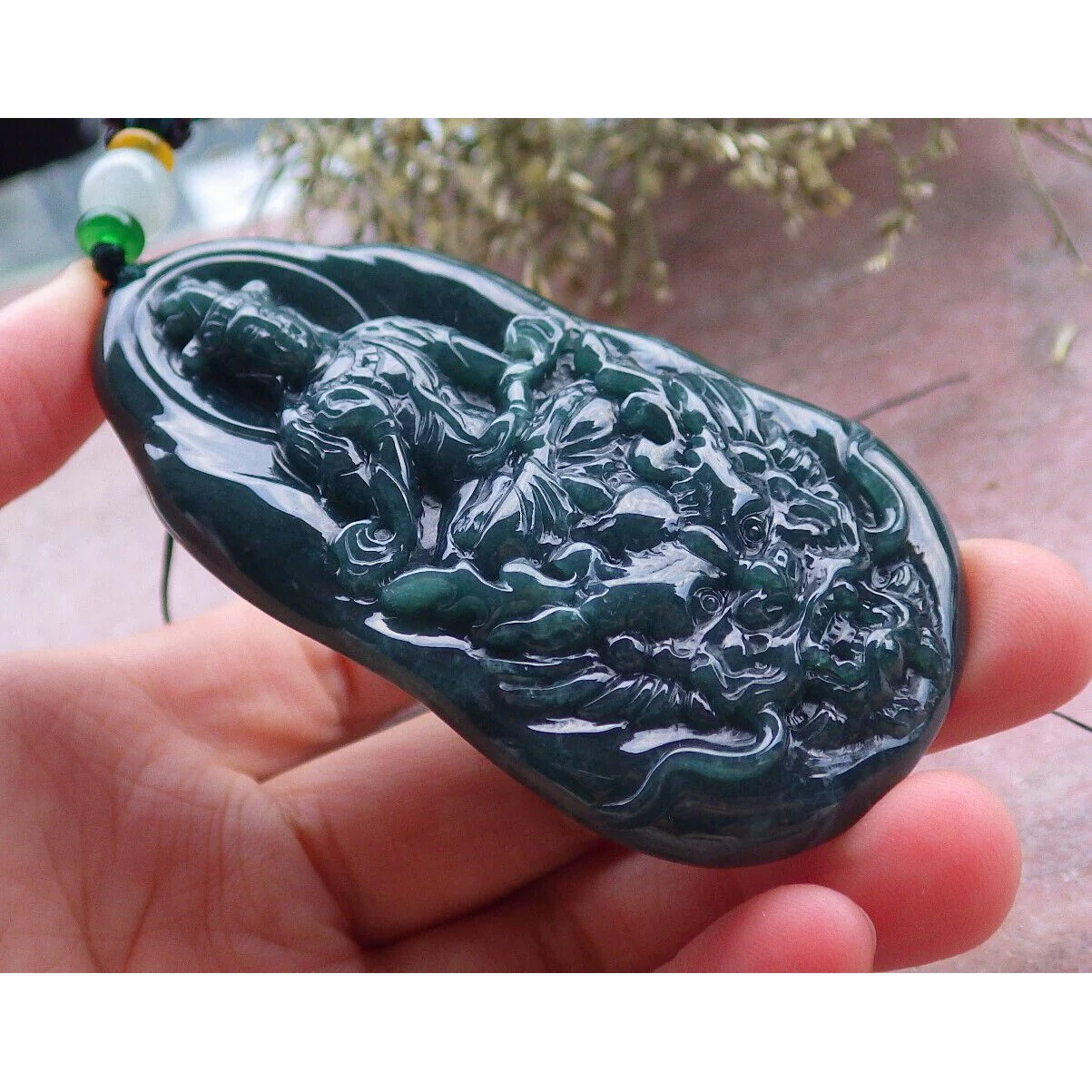 Certified Green Natural A Jade Jadeite Pendant Dragon Guanyin Kwan Yin Necklace - Image 4