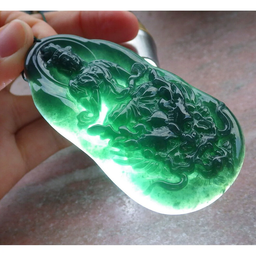 Certified Green Natural A Jade Jadeite Pendant Dragon Guanyin Kwan Yin Necklace - Image 5