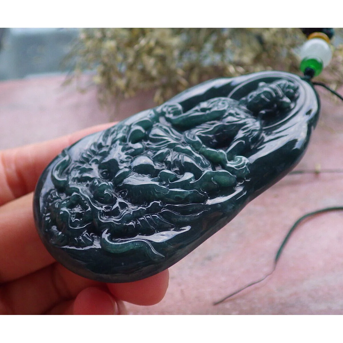 Certified Green Natural A Jade Jadeite Pendant Dragon Guanyin Kwan Yin Necklace - Image 6