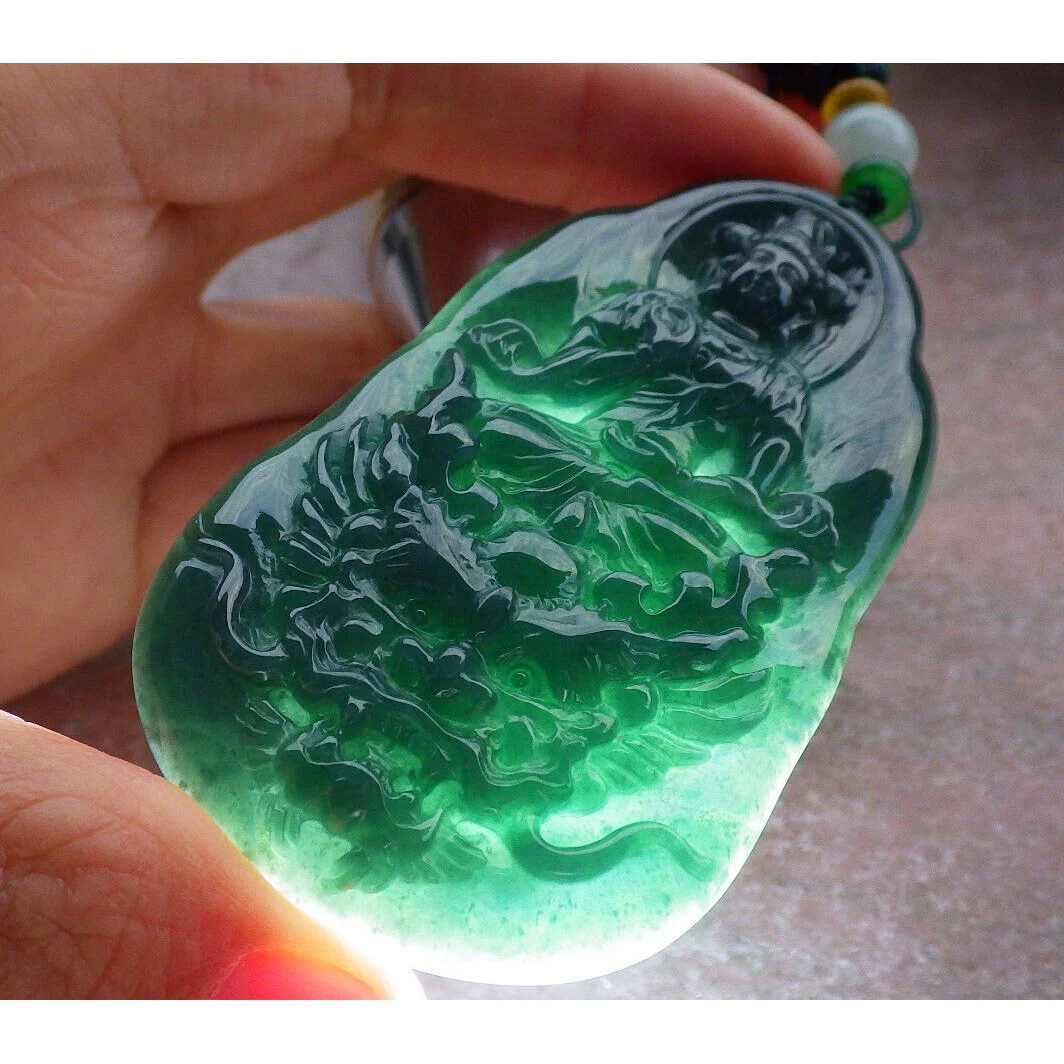 Certified Green Natural A Jade Jadeite Pendant Dragon Guanyin Kwan Yin Necklace - Image 7