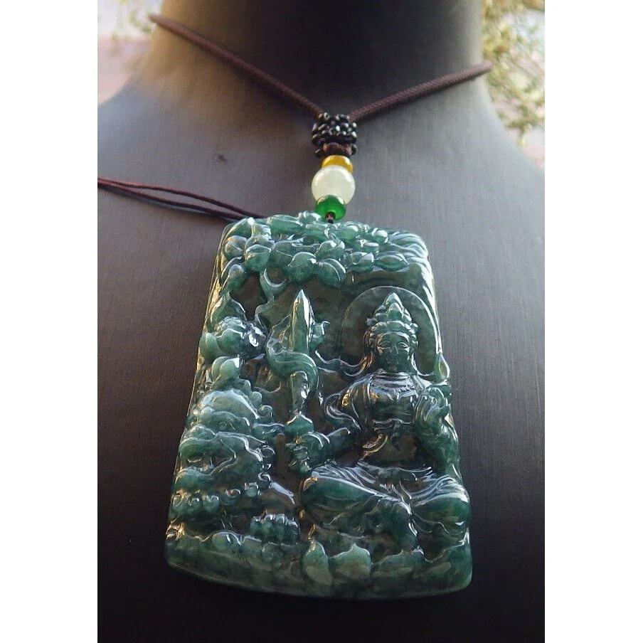 Certified Green Natural A Jade Jadeite Pendant Dragon Guanyin Kwan Yin Necklace - Image 2