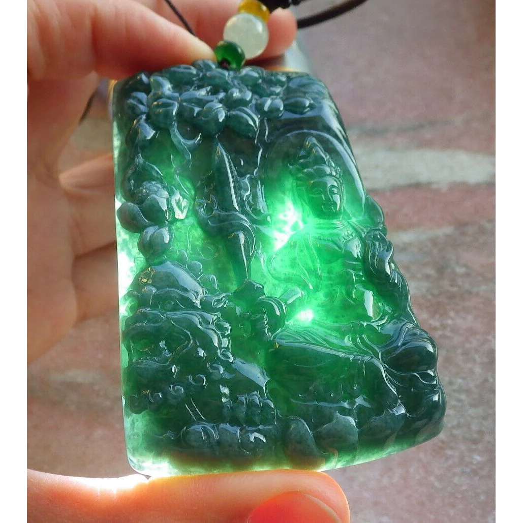 Certified Green Natural A Jade Jadeite Pendant Dragon Guanyin Kwan Yin Necklace - Image 3