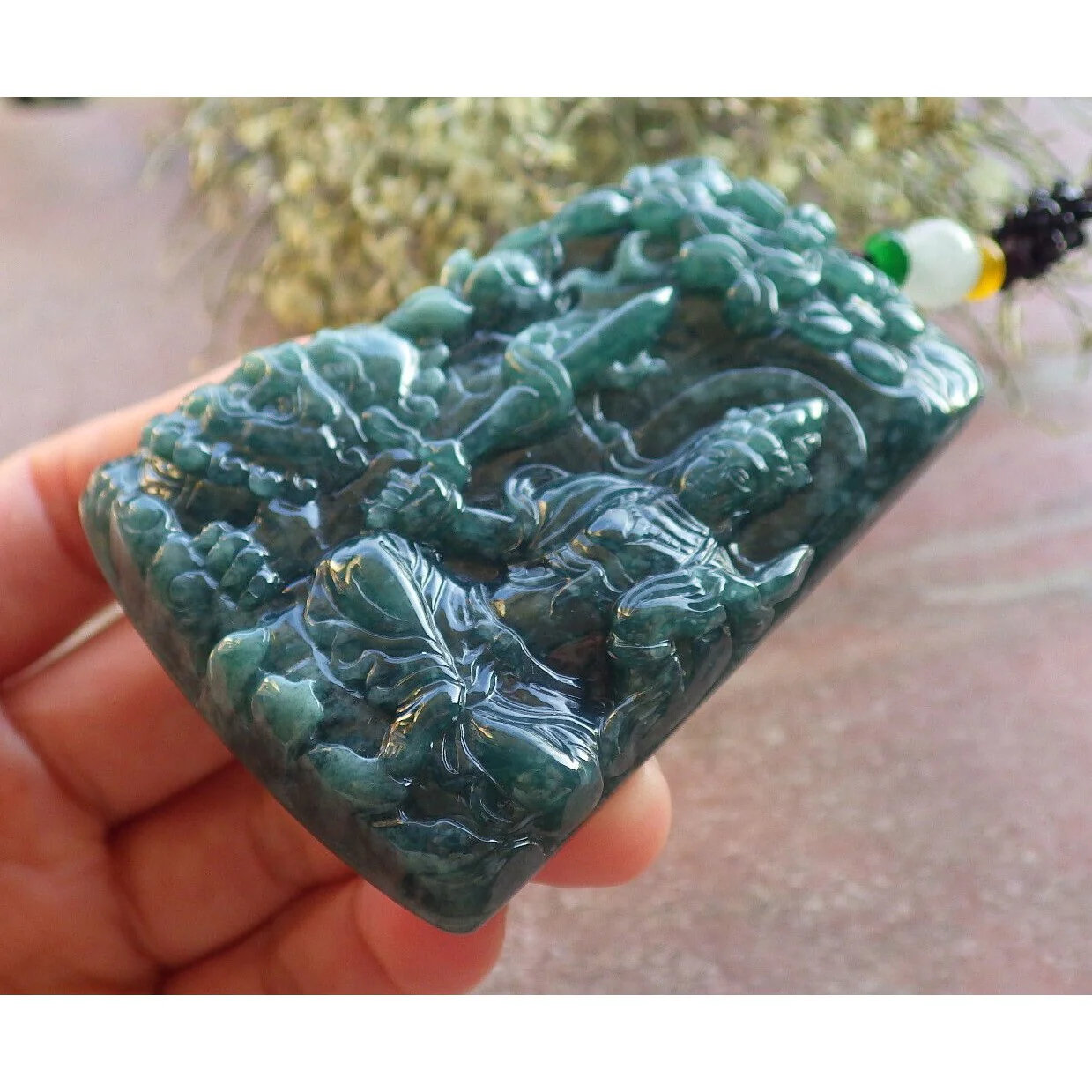 Certified Green Natural A Jade Jadeite Pendant Dragon Guanyin Kwan Yin Necklace - Image 4
