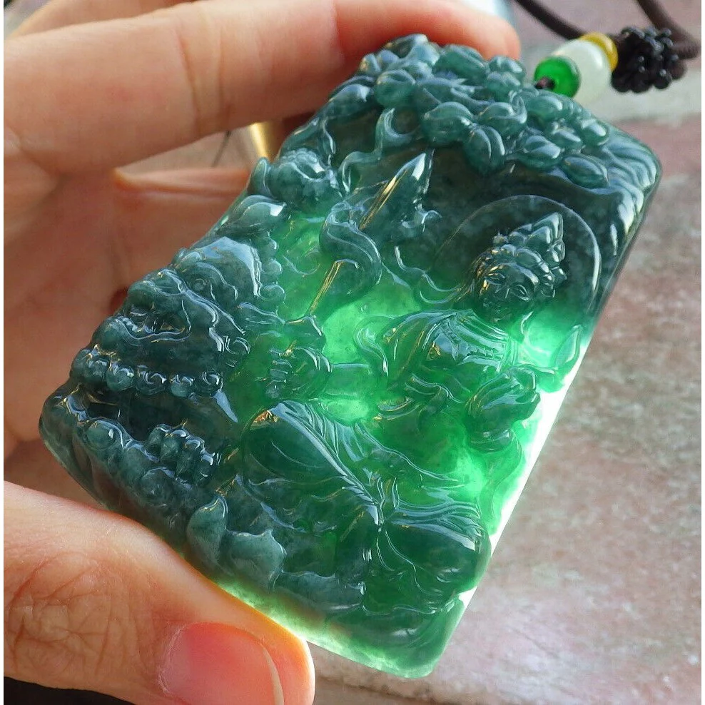 Certified Green Natural A Jade Jadeite Pendant Dragon Guanyin Kwan Yin Necklace - Image 5