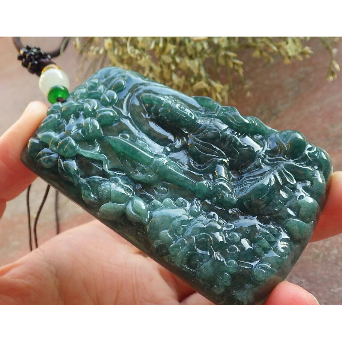 Certified Green Natural A Jade Jadeite Pendant Dragon Guanyin Kwan Yin Necklace - Image 6