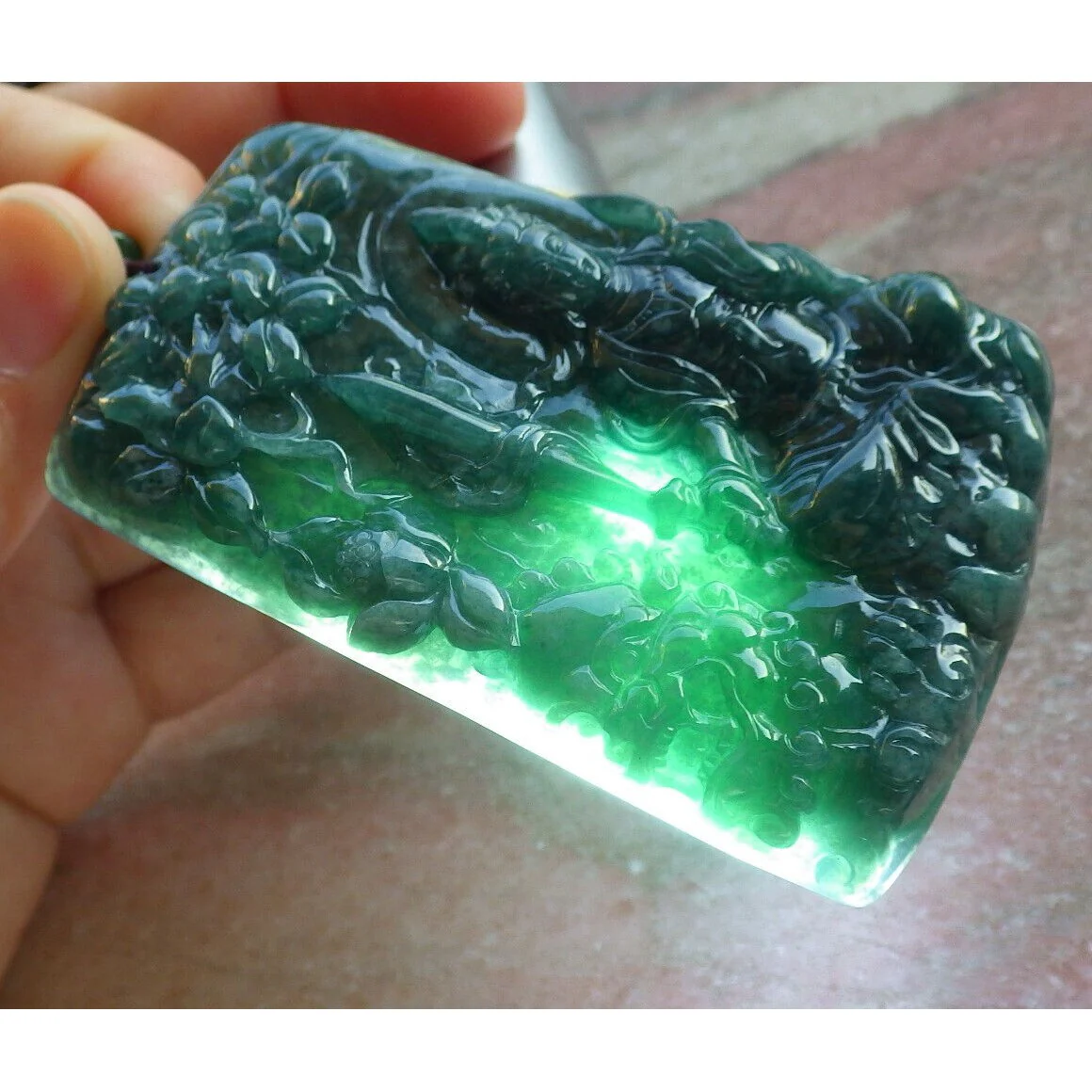 Certified Green Natural A Jade Jadeite Pendant Dragon Guanyin Kwan Yin Necklace - Image 7