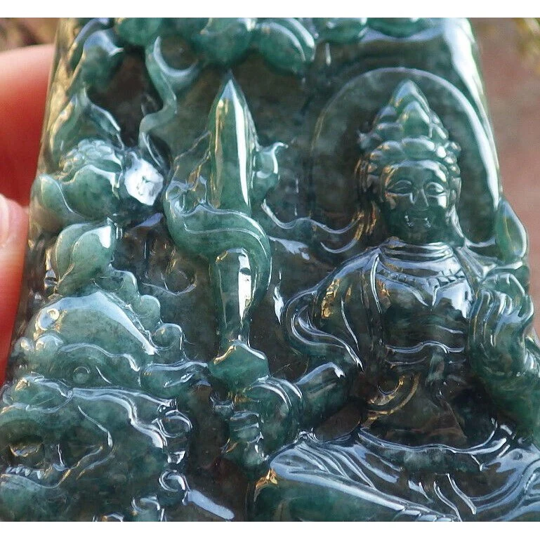 Certified Green Natural A Jade Jadeite Pendant Dragon Guanyin Kwan Yin Necklace - Image 9