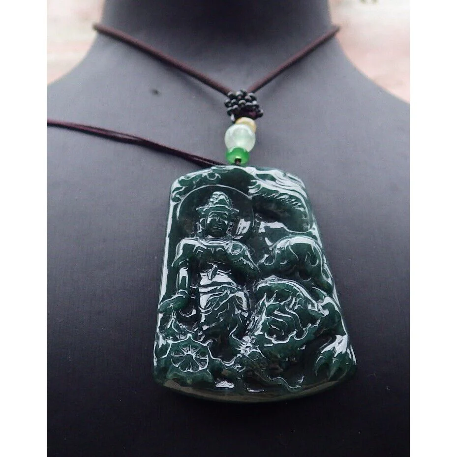 Certified Green Natural A Jade Jadeite Pendant Guanyin Kwan Yin Dragon Necklace - Image 2