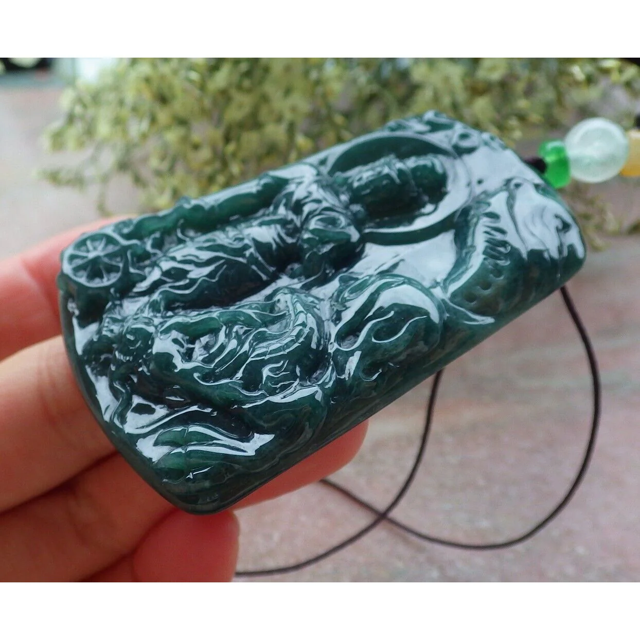 Certified Green Natural A Jade Jadeite Pendant Guanyin Kwan Yin Dragon Necklace - Image 3