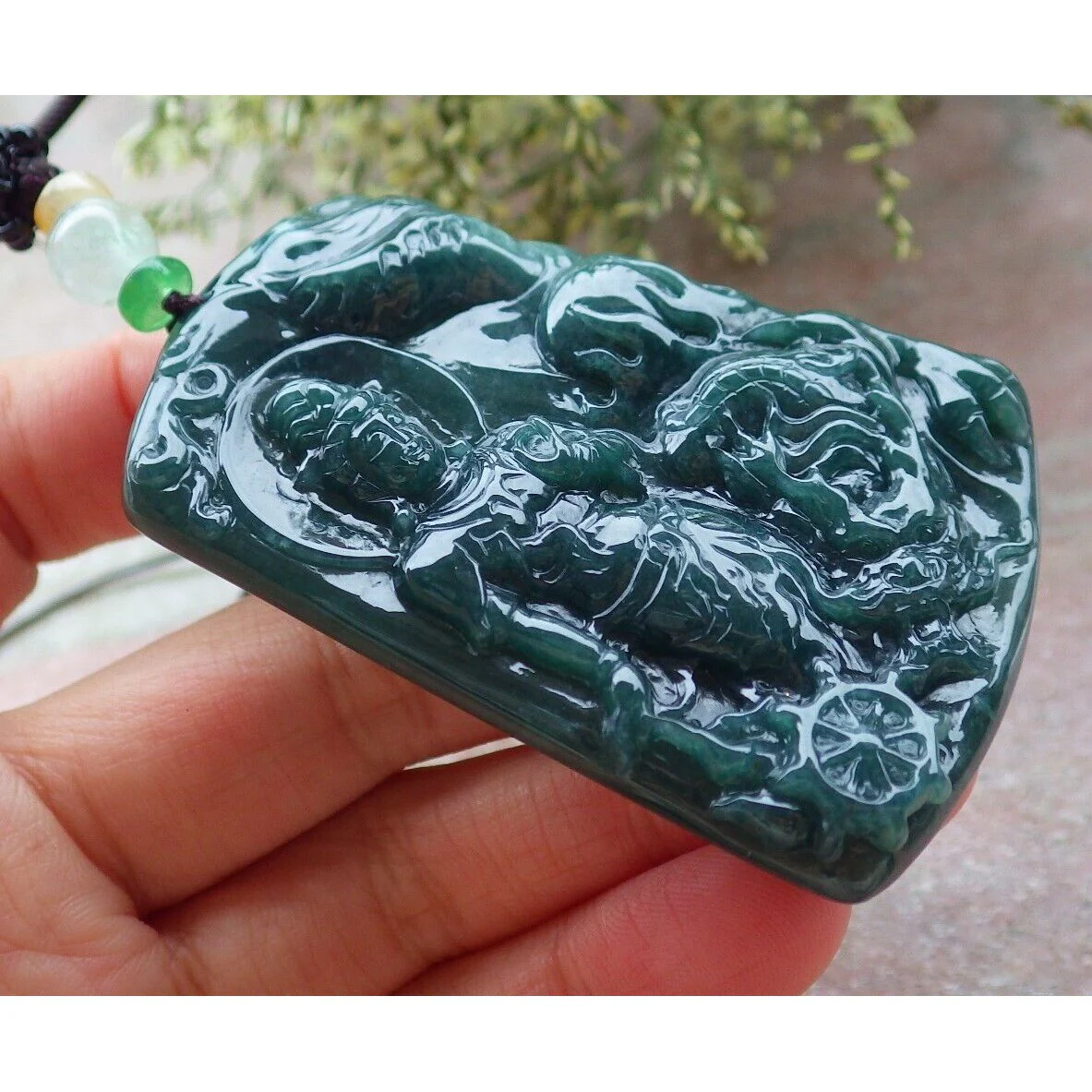 Certified Green Natural A Jade Jadeite Pendant Guanyin Kwan Yin Dragon Necklace - Image 4