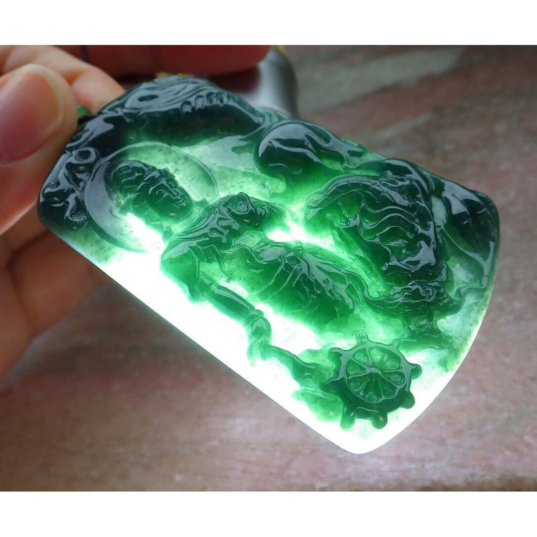 Certified Green Natural A Jade Jadeite Pendant Guanyin Kwan Yin Dragon Necklace - Image 5