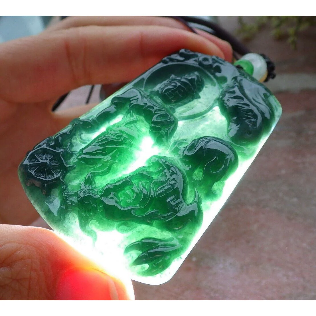 Certified Green Natural A Jade Jadeite Pendant Guanyin Kwan Yin Dragon Necklace - Image 6