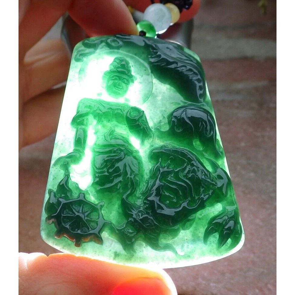Certified Green Natural A Jade Jadeite Pendant Guanyin Kwan Yin Dragon Necklace - Image 7