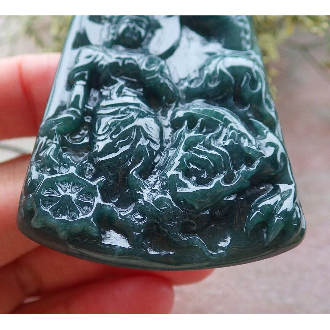 Certified Green Natural A Jade Jadeite Pendant Guanyin Kwan Yin Dragon Necklace - Image 9