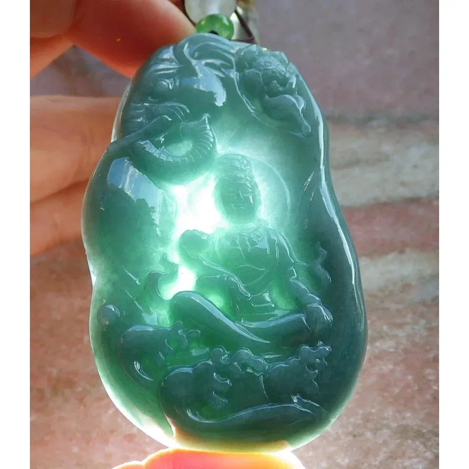 Certified Green Natural A Jade Jadeite Pendant Guanyin Kwan Yin Elephant - Image 3
