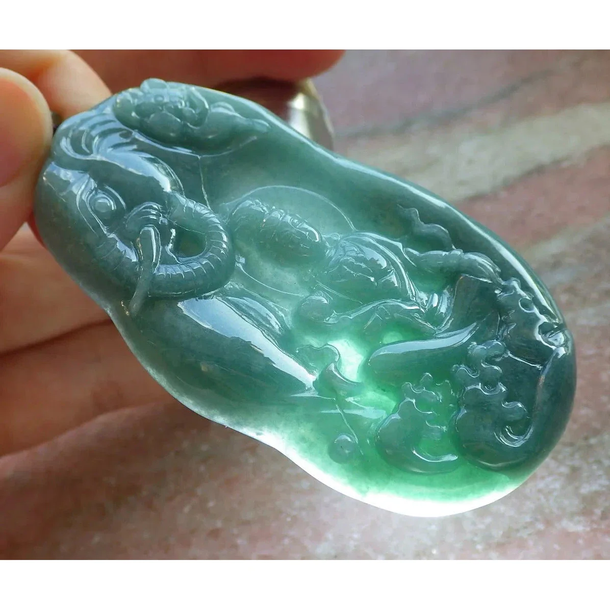 Certified Green Natural A Jade Jadeite Pendant Guanyin Kwan Yin Elephant - Image 4