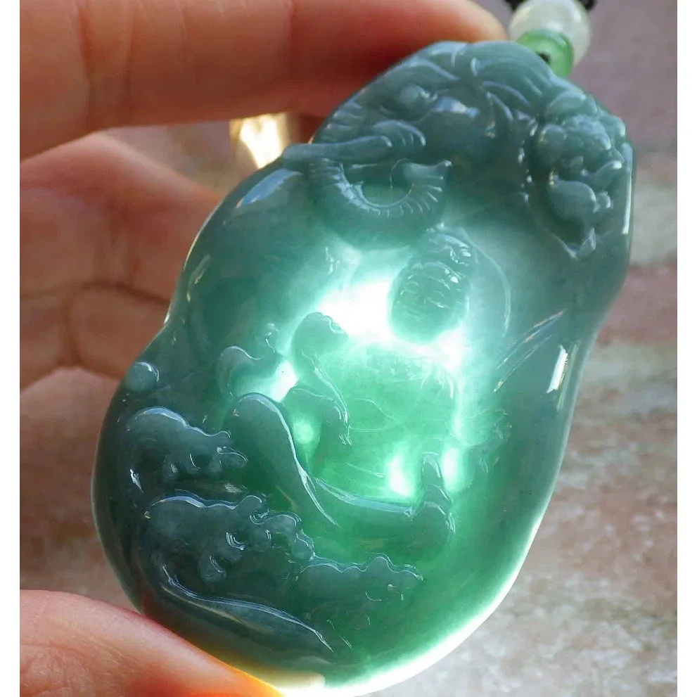 Certified Green Natural A Jade Jadeite Pendant Guanyin Kwan Yin Elephant - Image 5