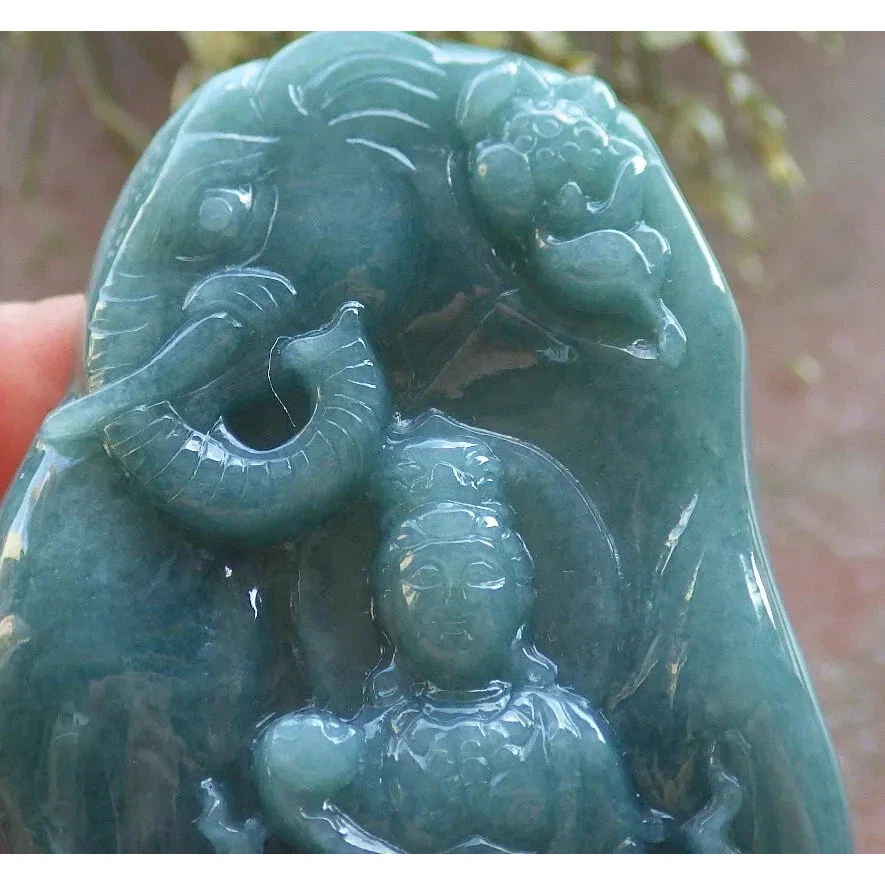 Certified Green Natural A Jade Jadeite Pendant Guanyin Kwan Yin Elephant - Image 6