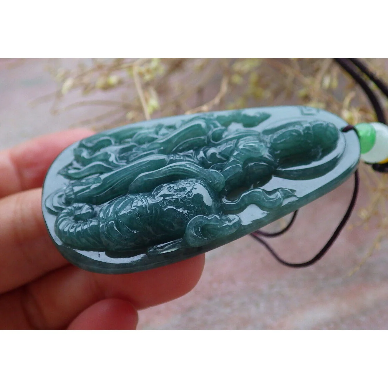 Certified Green Natural A Jade Jadeite Pendant Guanyin Kwan Yin Elephant Necklace - Image 4