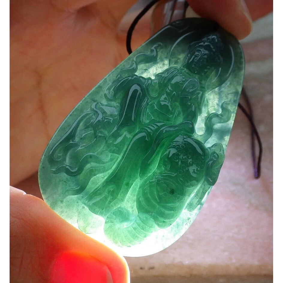 Certified Green Natural A Jade Jadeite Pendant Guanyin Kwan Yin Elephant Necklace - Image 5