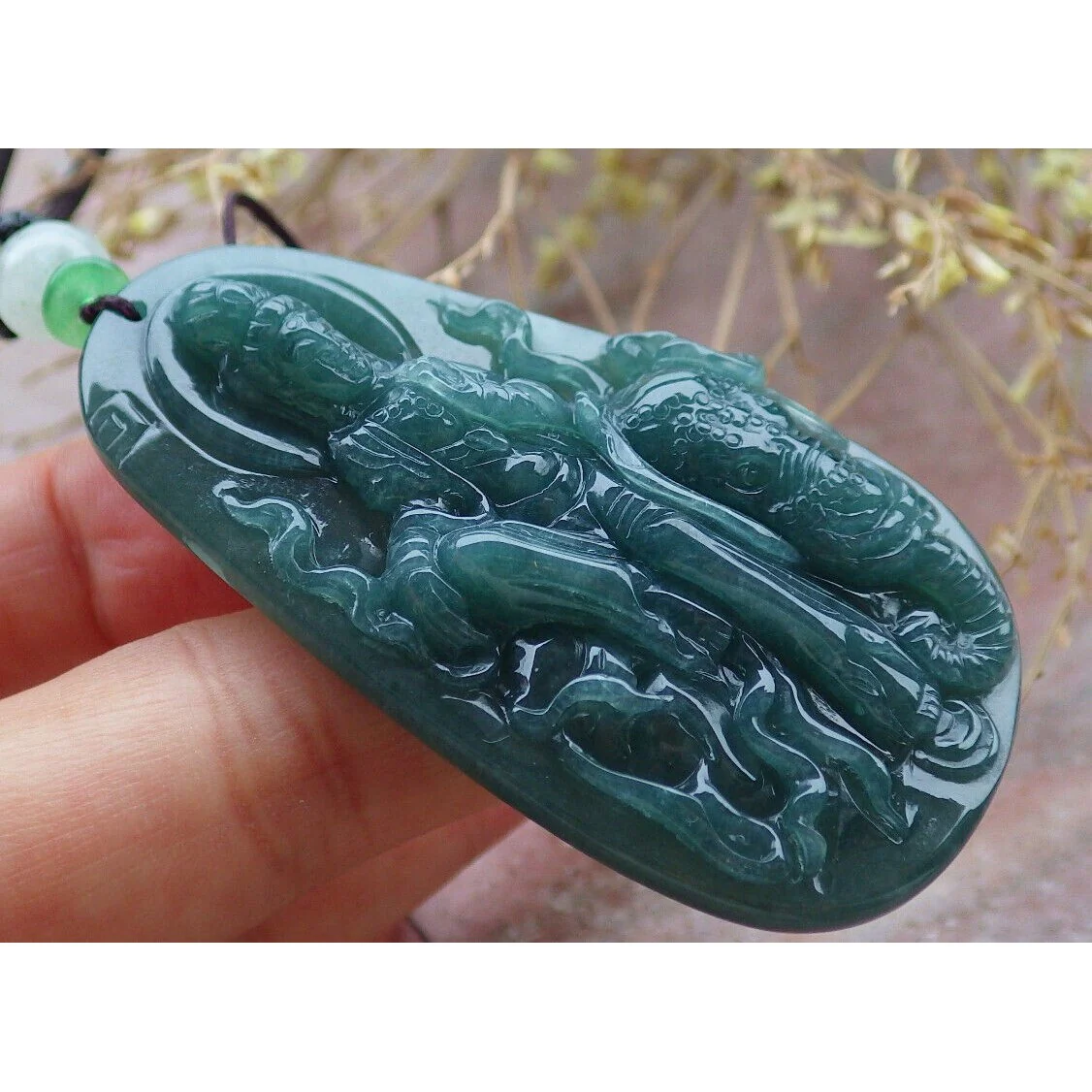 Certified Green Natural A Jade Jadeite Pendant Guanyin Kwan Yin Elephant Necklace - Image 6