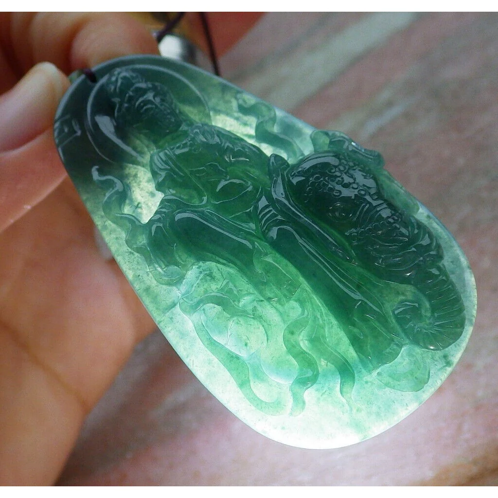 Certified Green Natural A Jade Jadeite Pendant Guanyin Kwan Yin Elephant Necklace - Image 7