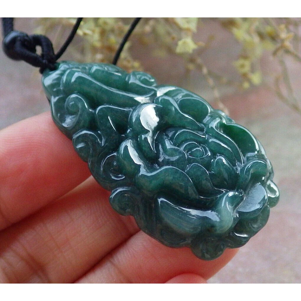 Certified Green Natural A Jade Jadeite Pendant Rose Ruyi Flower Necklace - Image 2