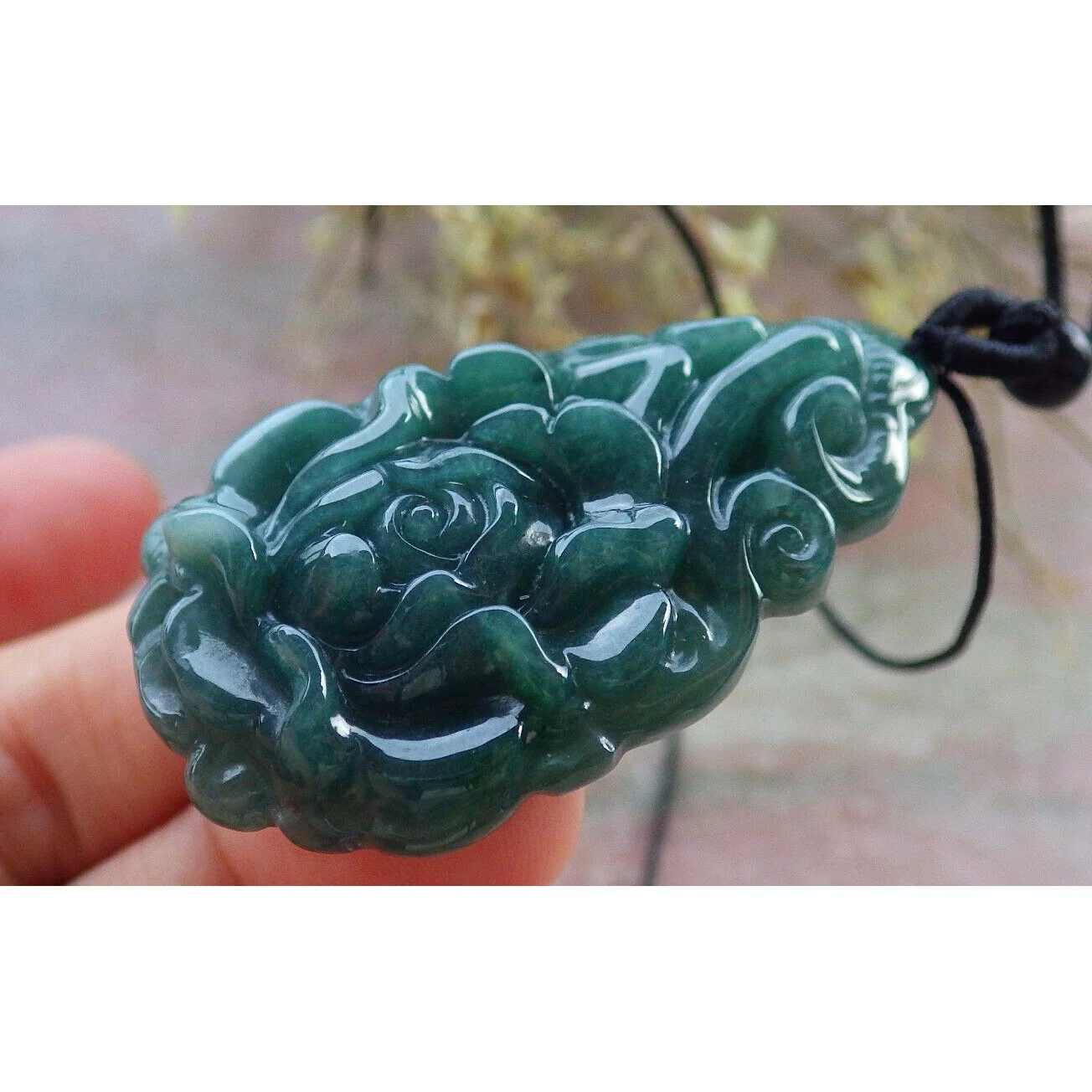 Certified Green Natural A Jade Jadeite Pendant Rose Ruyi Flower Necklace - Image 3