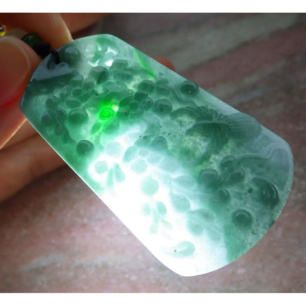 Certified Green Natural A Jade Pendant Bird Phoenix Flower Necklace - Image 4