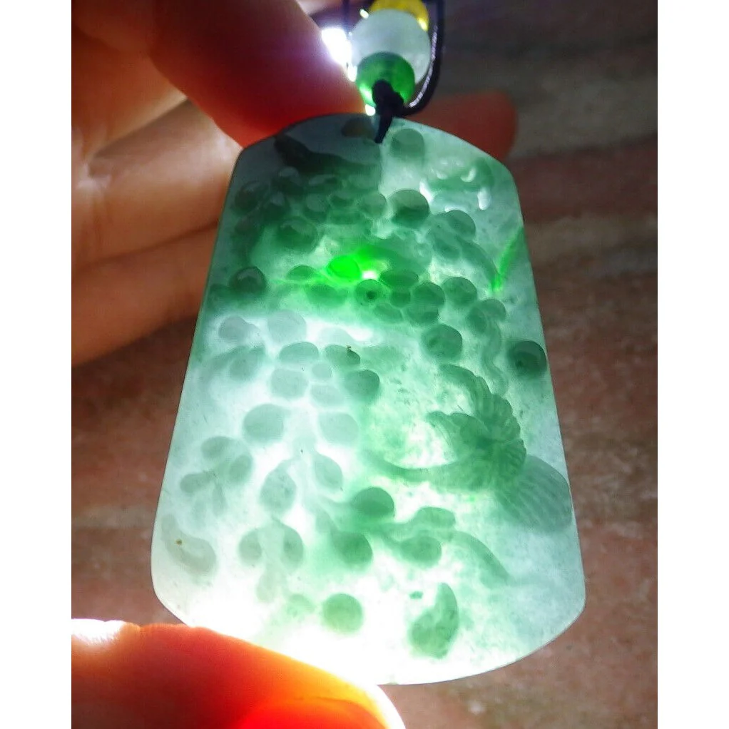 Certified Green Natural A Jade Pendant Bird Phoenix Flower Necklace - Image 6