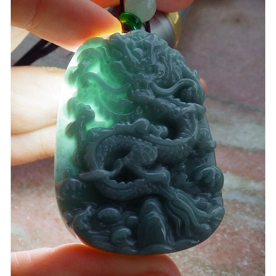Certified Green Natural A Jade Pendant Dragon Necklace - Image 3