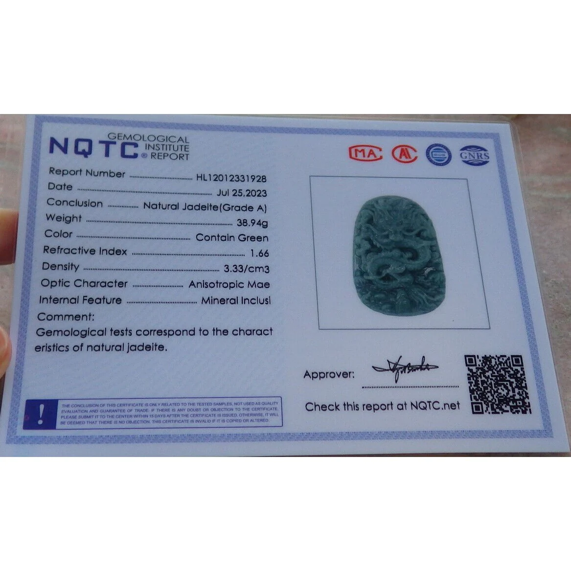 Certified Green Natural A Jade Pendant Dragon Necklace - Image 7