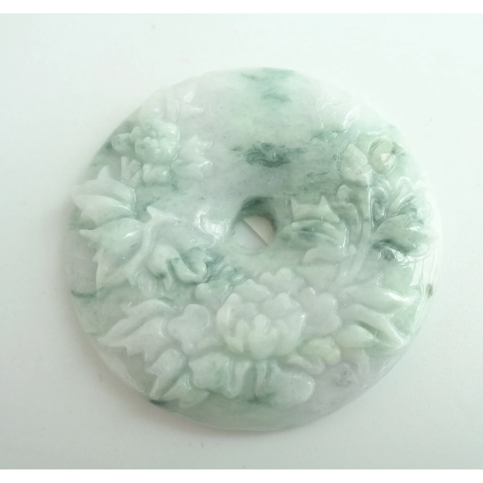 Certified Green Natural A Jadeite Pendant Orchid Flower Circle Donut Pendant - Image 2