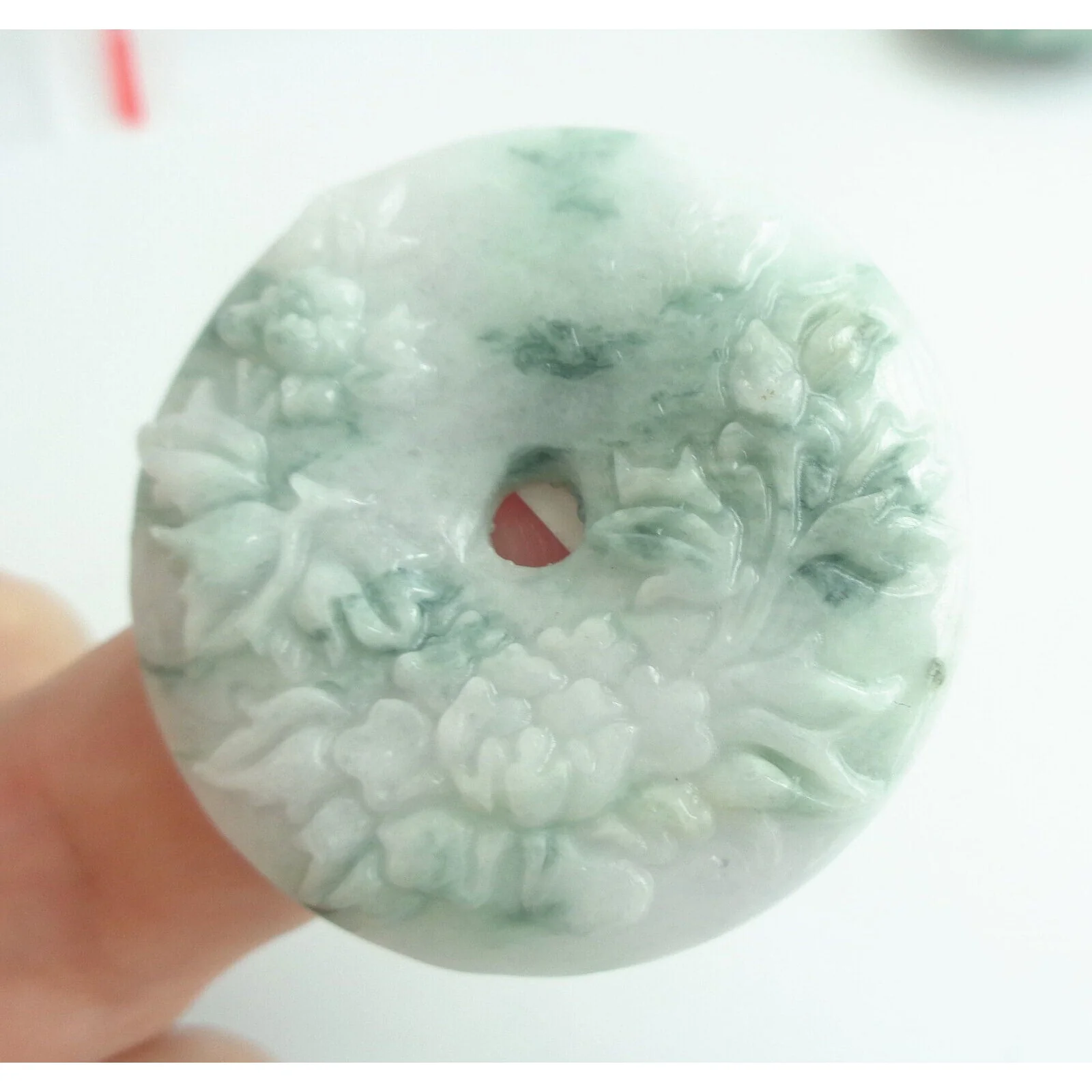 Certified Green Natural A Jadeite Pendant Orchid Flower Circle Donut Pendant - Image 3