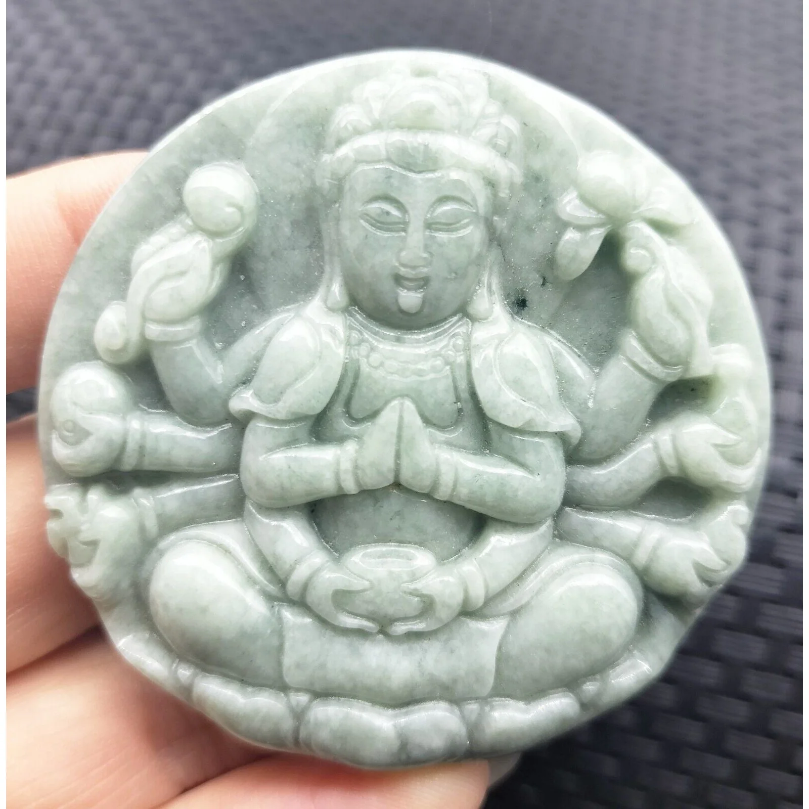 Certified Green Natural A Jadeite Pendant Thousand-Hand Guanyin Kwan Yin - Image 2
