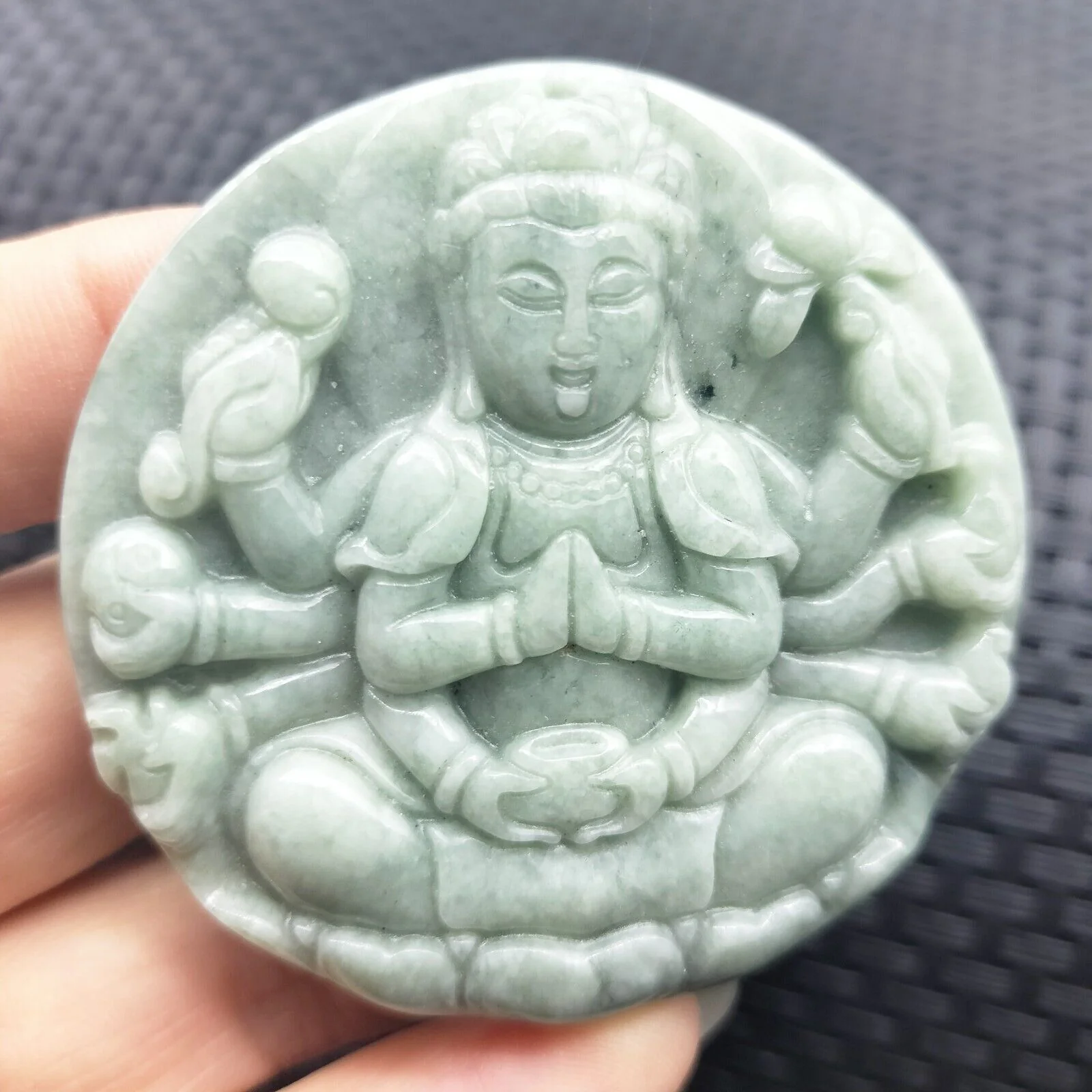 Certified Green Natural A Jadeite Pendant Thousand-Hand Guanyin Kwan Yin - Image 3