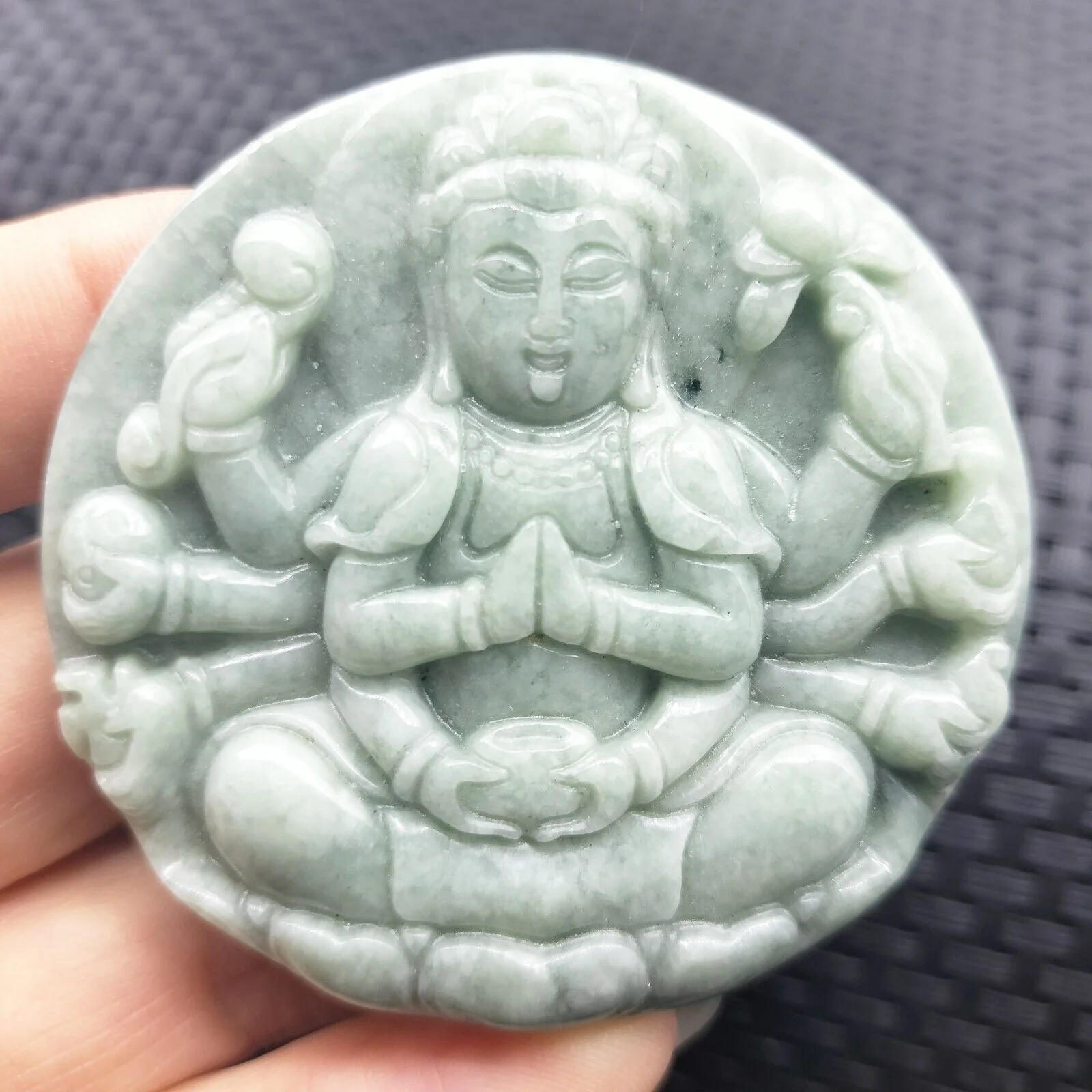 Certified Green Natural A Jadeite Pendant Thousand-Hand Guanyin Kwan Yin - Image 4