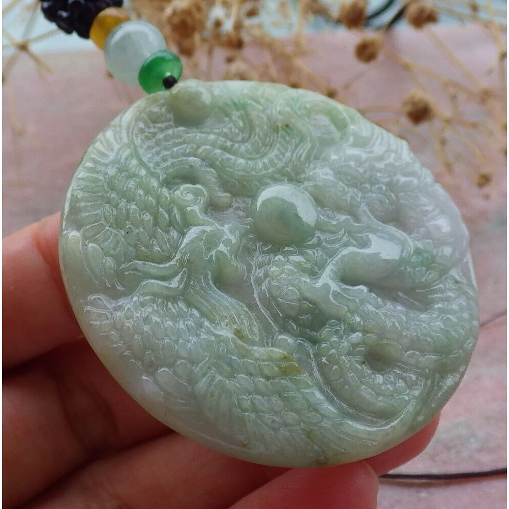 Certified Green Natural Burma A Jade Jadeite Pendant Dragon Phoenix Necklace - Image 3