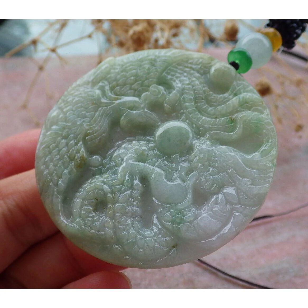 Certified Green Natural Burma A Jade Jadeite Pendant Dragon Phoenix Necklace - Image 4